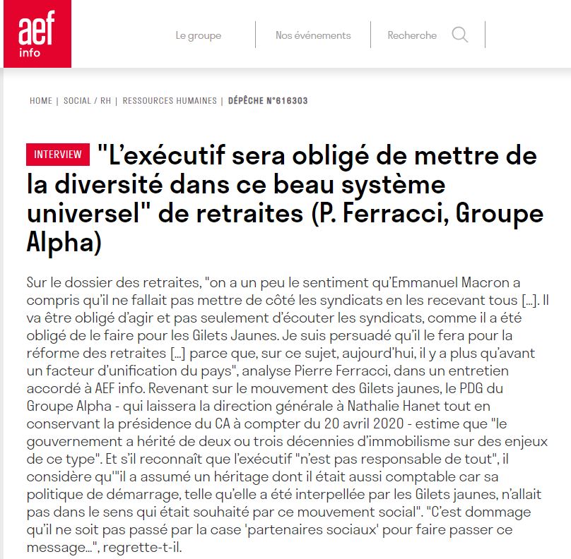Pierre Ferracci, interviewé par AEF info, jeudi 14 novembre 2019