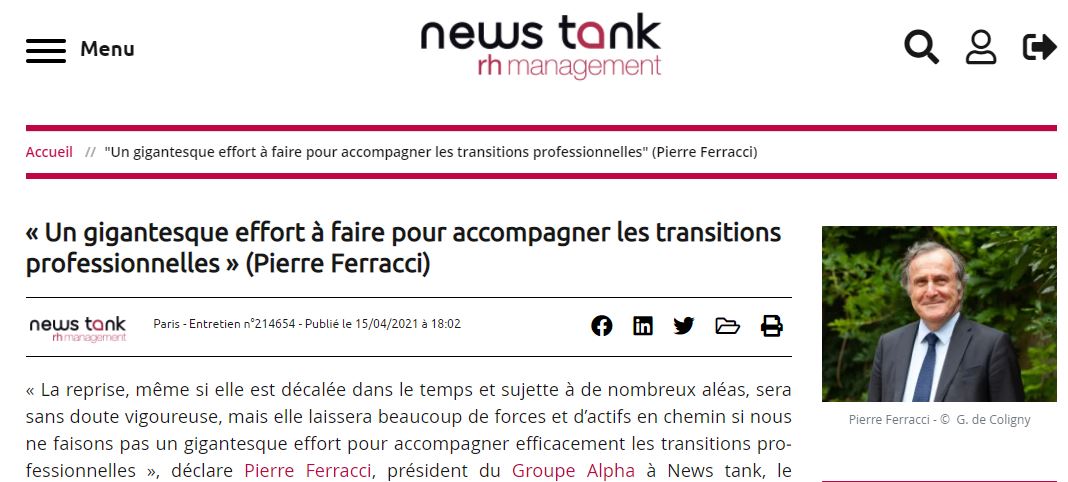 Pierre Ferracci répond aux questions de News Tank RH, jeudi 15 avril 2021