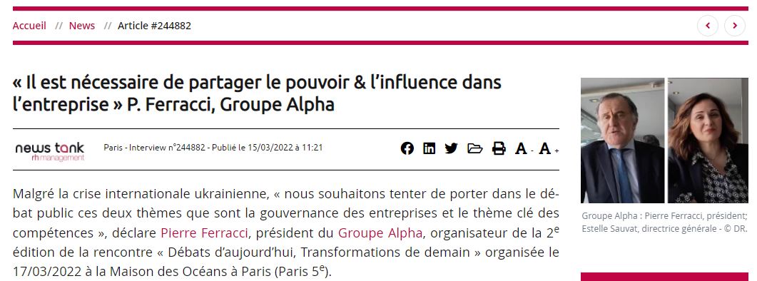 Pour la 2e édition des « Débats d’aujourd’hui, Transformations de demain », deux sujets prioritaires pour les entreprises : une réflexion profonde sur la gouvernance des entreprises et l’enjeu des compétences