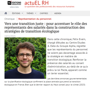 Vers une transition juste : pour accentuer le rôle des représentants des salariés dans la construction des stratégies de transition écologique