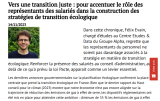 Vers une transition juste : pour accentuer le rôle des représentants des salariés dans la construction des stratégies de transition écologique Vers une transition juste : pour accentuer le rôle des représentants des salariés dans la construction des stratégies de transition écologique