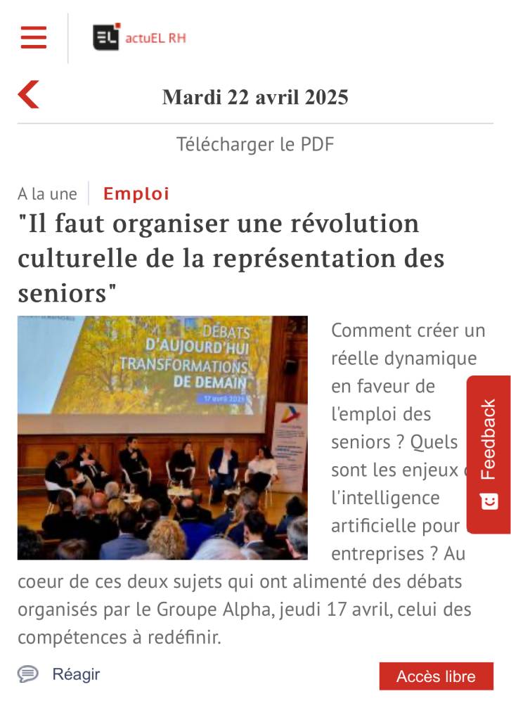 "Il faut organiser une révolution culturelle de la représentation des seniors" in actuEL-RH