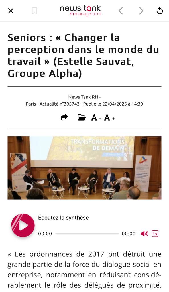 Seniors : « Changer la perception dans le monde du travail » in News Tank RH