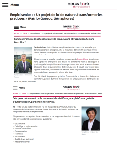 Emploi senior : « Un projet de loi de nature à transformer les pratiques » (News Tank RH)