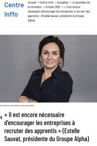 " Il est encore nécessaire d'encourager les entreprises à recruter des apprentis", une interview d'Estelle Sauvat in Centre-Inffo