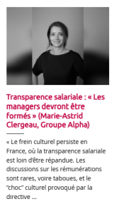 "Transparence salariale : « Les managers devront être formés »" Marie-Astrid Clergeau, Groupe Alpha in News Tank RH