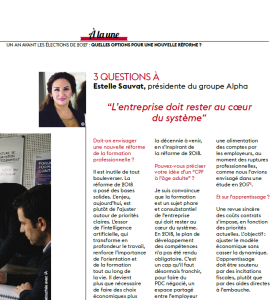 "L'entreprise doit rester au cœur du système", Trois questions à Estelle Sauvat in Centre-Inffo