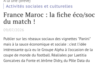 "France Maroc : la fiche éco/soc du match !" Pleins feux sur Alpha Stadium in actuEL-CSE à l'occasion de la Coupe du monde de football 2026 "France Maroc : la fiche éco/soc du match !" Pleins feux sur Alpha Stadium in actuEL-CSE à l'occasion de la Coupe du monde de football 2026